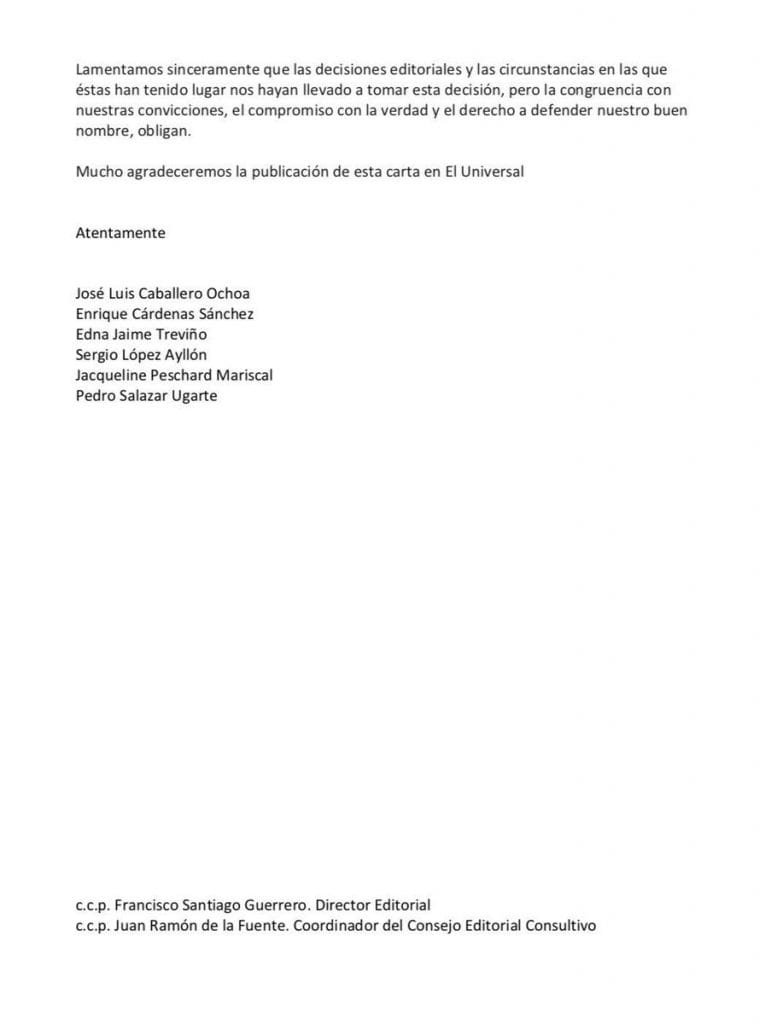 Renuncian columnistas de El Universal