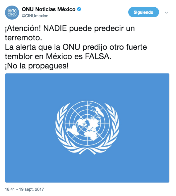 Noticia falsa de supuesto megaterremoto en México