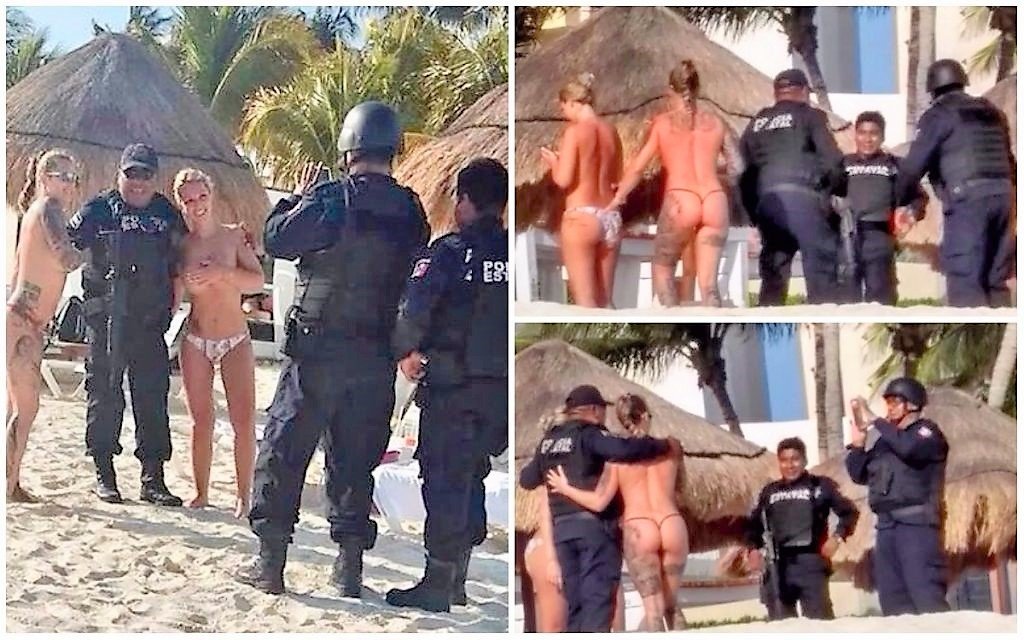 Sancionan a policías de Cancún por tomarse fotos con turistas en topless